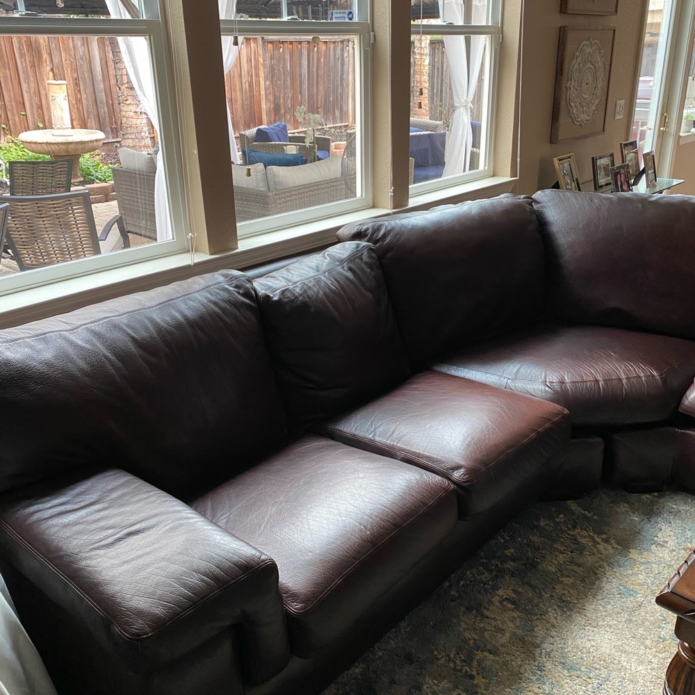 Leather Brown 2 piece sectional couch